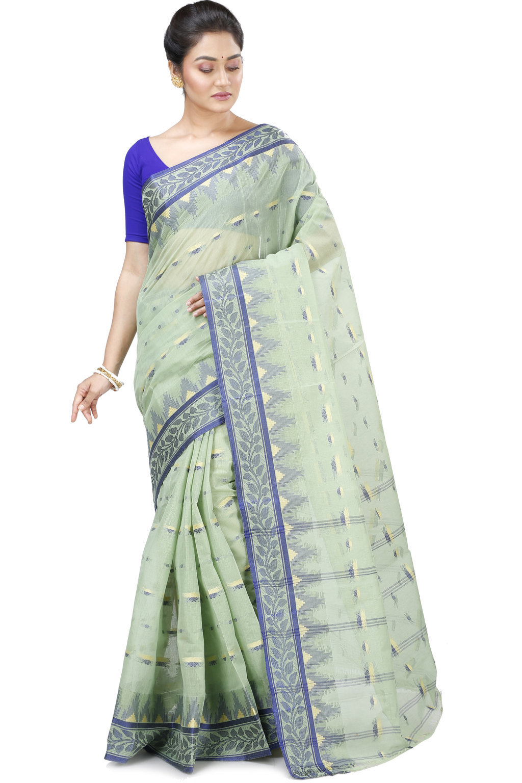 See Green Pure Cotton Gunjan Tant Saree (935)